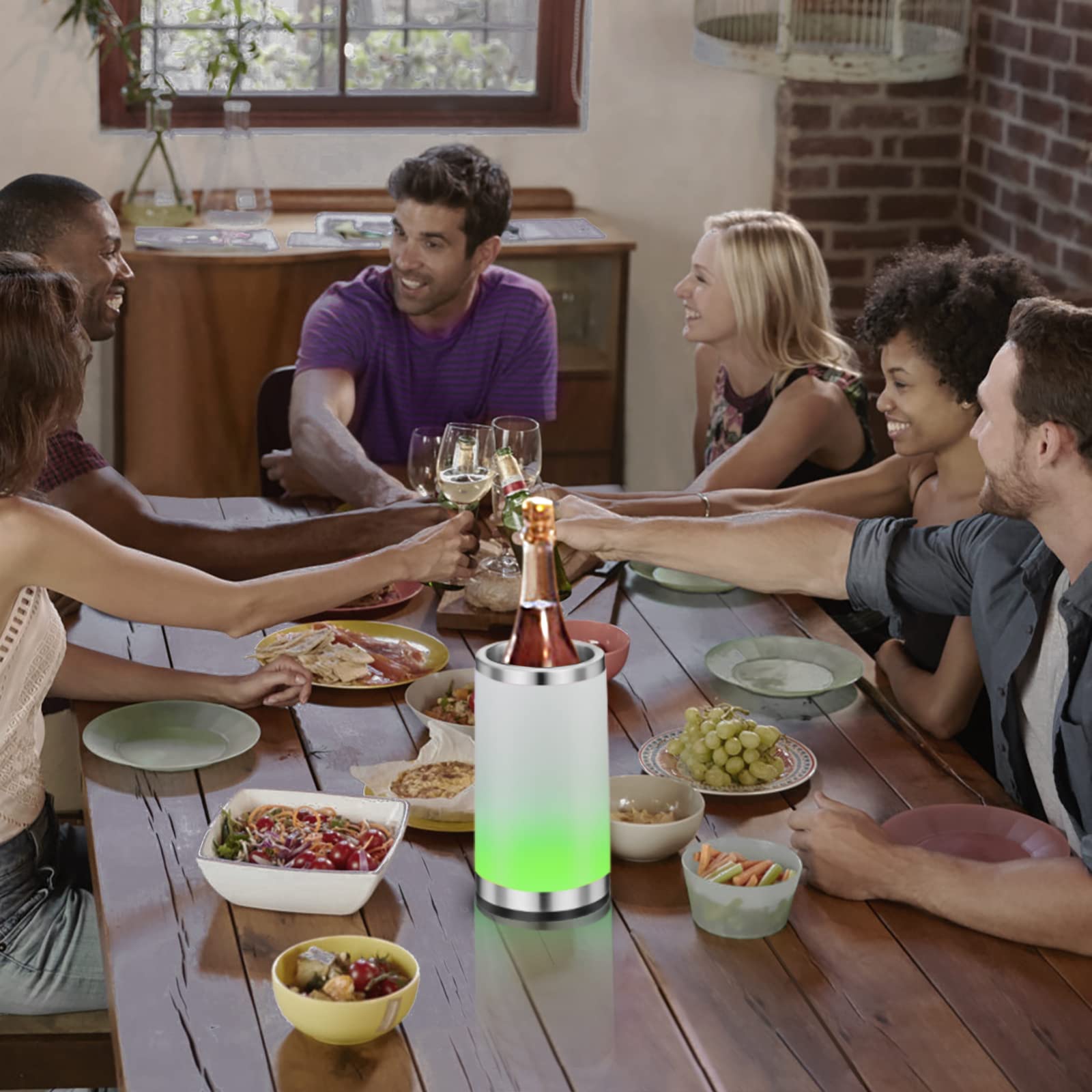 Enfriador de vino con lámpara táctil Ambient RGB recargable, enfriador de botellas para 750 ml, ideal como regalo de vino para hombres