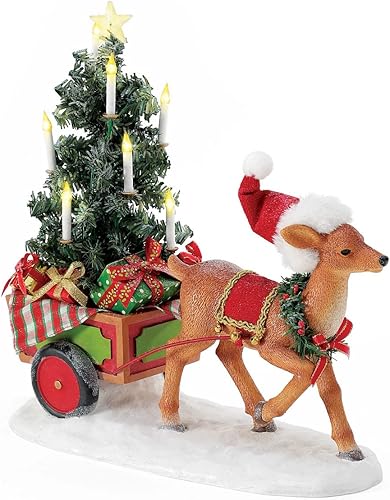 Department 56 Possible Dreams Christmas Traditions - Figura de ciervo con carrito iluminado, 10 pulgadas, multicolor