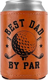 Best Dad by Par Leather Can Cooler Sleeves Holder 12oz – Funny Golf Gifts for Golfer, Dad, Husband, Grandpa – Birthday, Father’s Day, Christmas Cool Gifts for Men, Gag Golf Gift