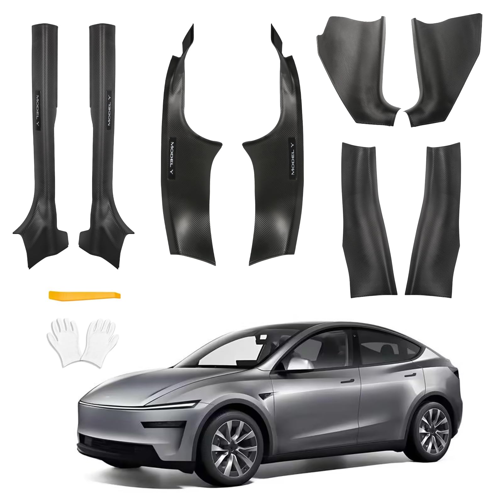 8pcs door sill protector for tesla model y juniper 2025 2026 front and rear door pedal kick protection carbon fiber friction resistant model y juniper interior accessories