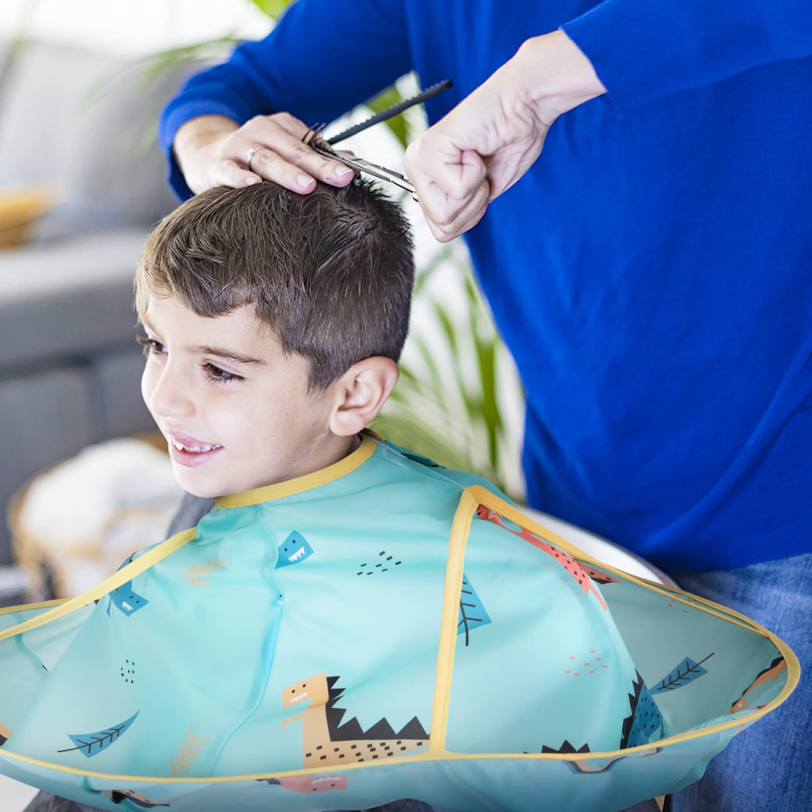 YUWJOOWEE Hairdressing Cape, Blue Dinosaur Pattern, Waterproof, Adjustable, Umbrella Design, Children Unisex, S - Image 2