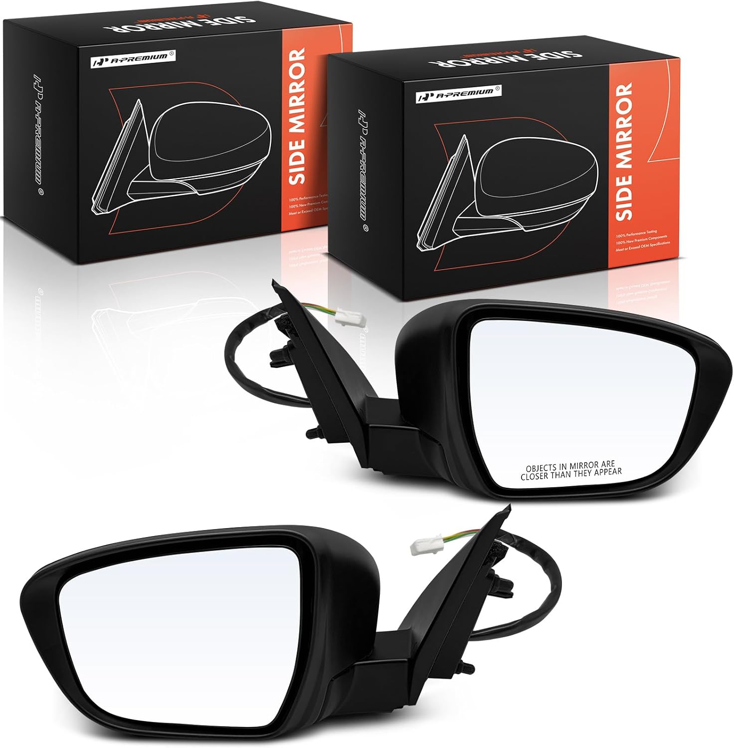 A-Premium Pair (2) Driver and Passenger Side Power Door Mirror - Compatible with Nissan Rogue Sport 2017 2018 2019 - Non-Heated Manual Folding Black Outside Rear View Mirror w/Turn Signal