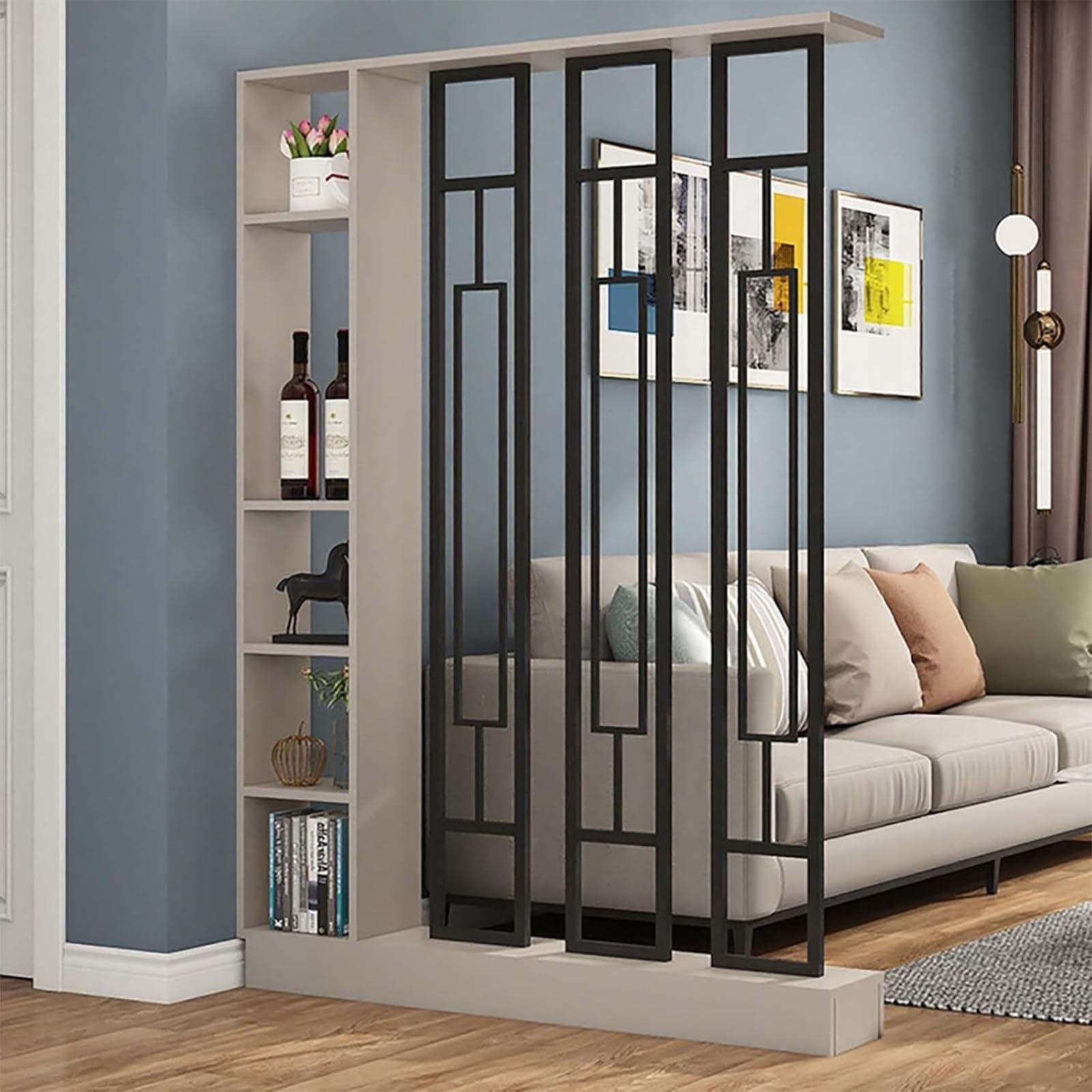 Bibliothèque séparateur de pièce 130 cm en bois avec rangement ouvert pour maison