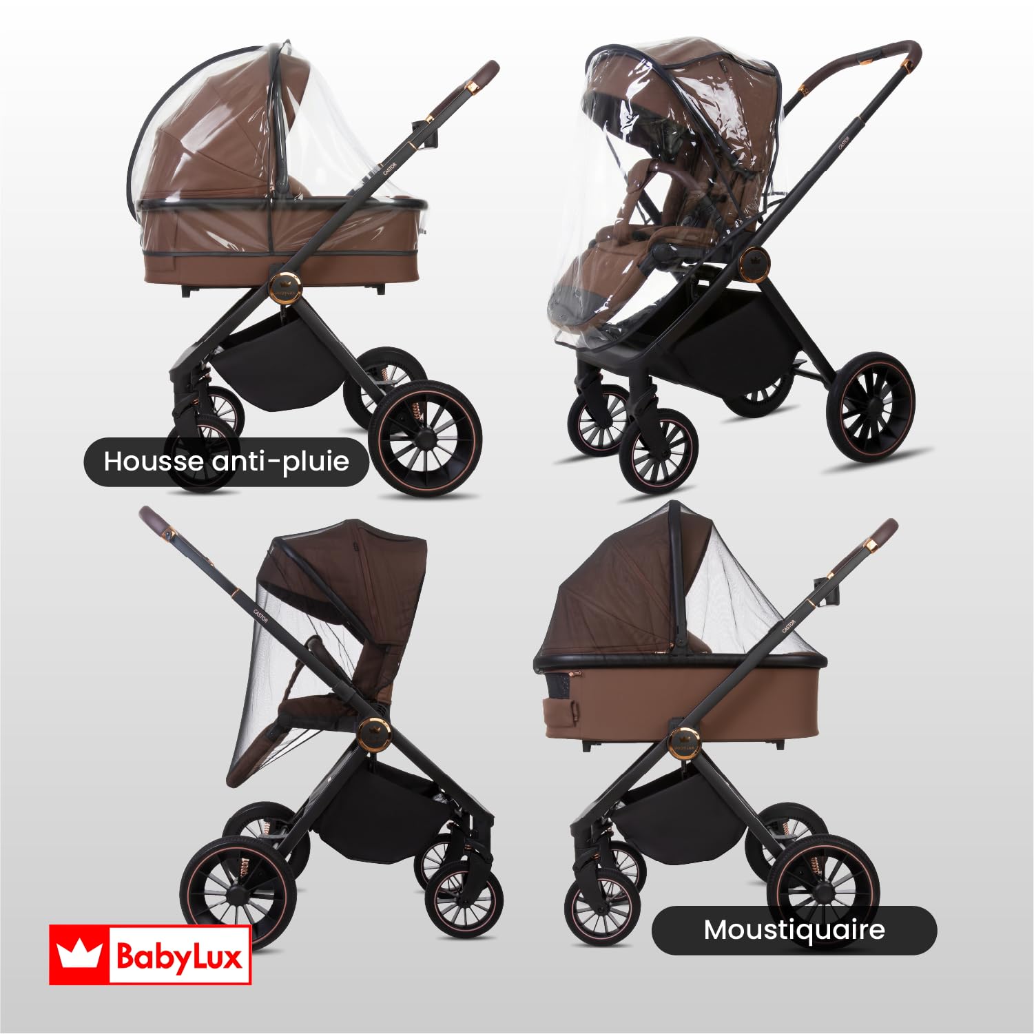 BabyLux® Poussette 2en1 CASTOR, Pliable Set De Poussettes Combinées Légères