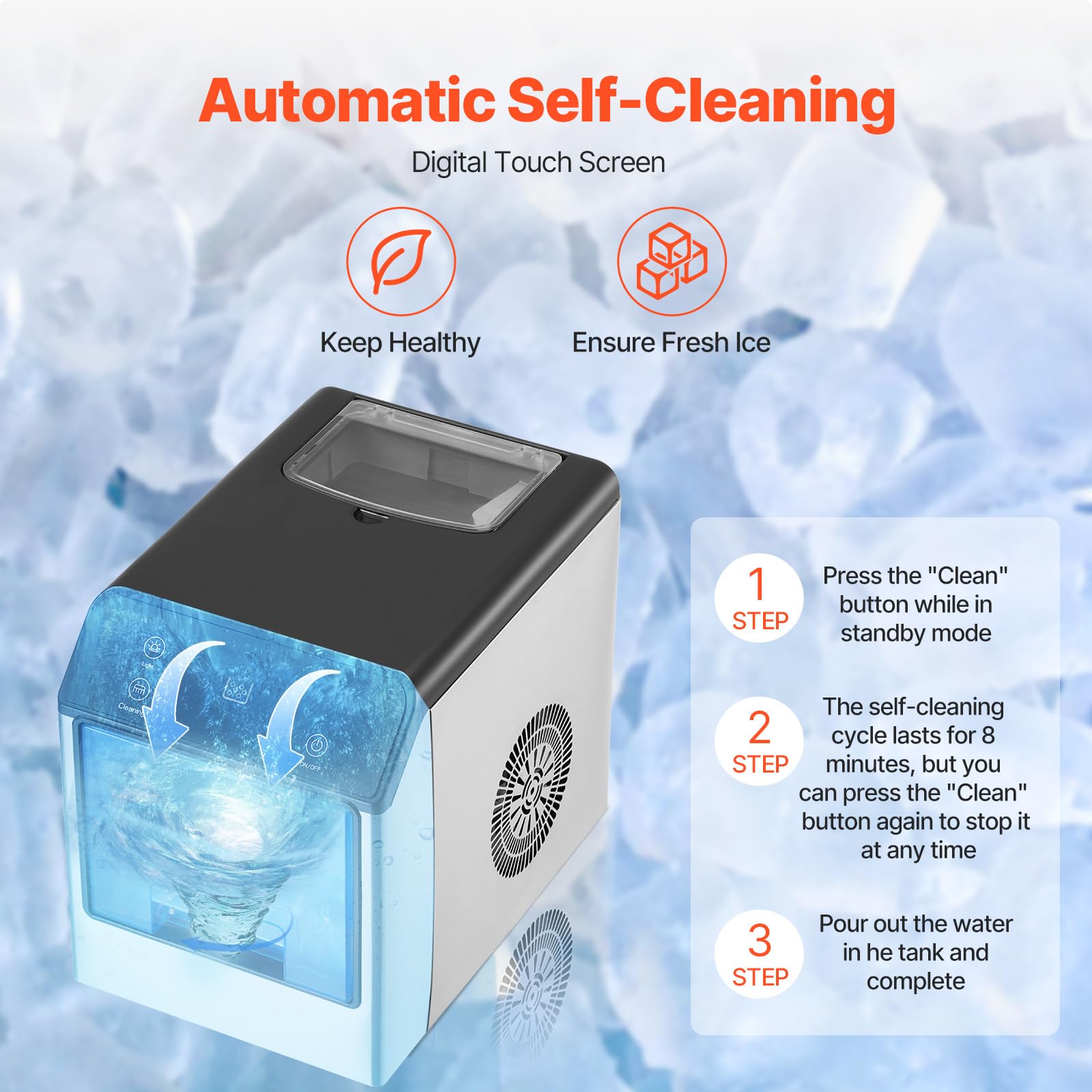 Happybuy Nugget Ice Maker - 33lbs Daily Output! Self - Cleaning, Chewable Ice. Comes With Scoop & Tray. Stainless Steel, Ideal For Home, Kitchen, Office​ on Fridge.com - View 4