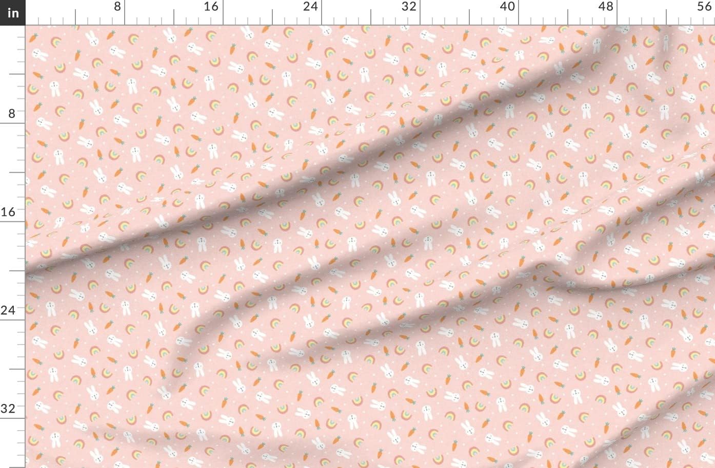 Spoonflower Fabric - Bunnies Rainbows Pastels Pink Spring Easter Bunny Carrot Printed on Organic Cotton Sateen Fabric by The Yard - Sewing Quilting Apparel Home Decor
