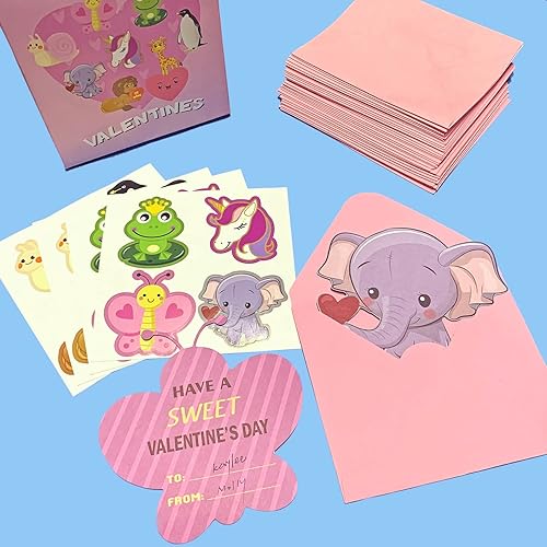 Miniatura 3 de JIALWEN Tarjetas de San Valentín para niños paquete de 96 unidades con 32 tarjetas de San Valentín con temática de animales para niños 32 sobres de