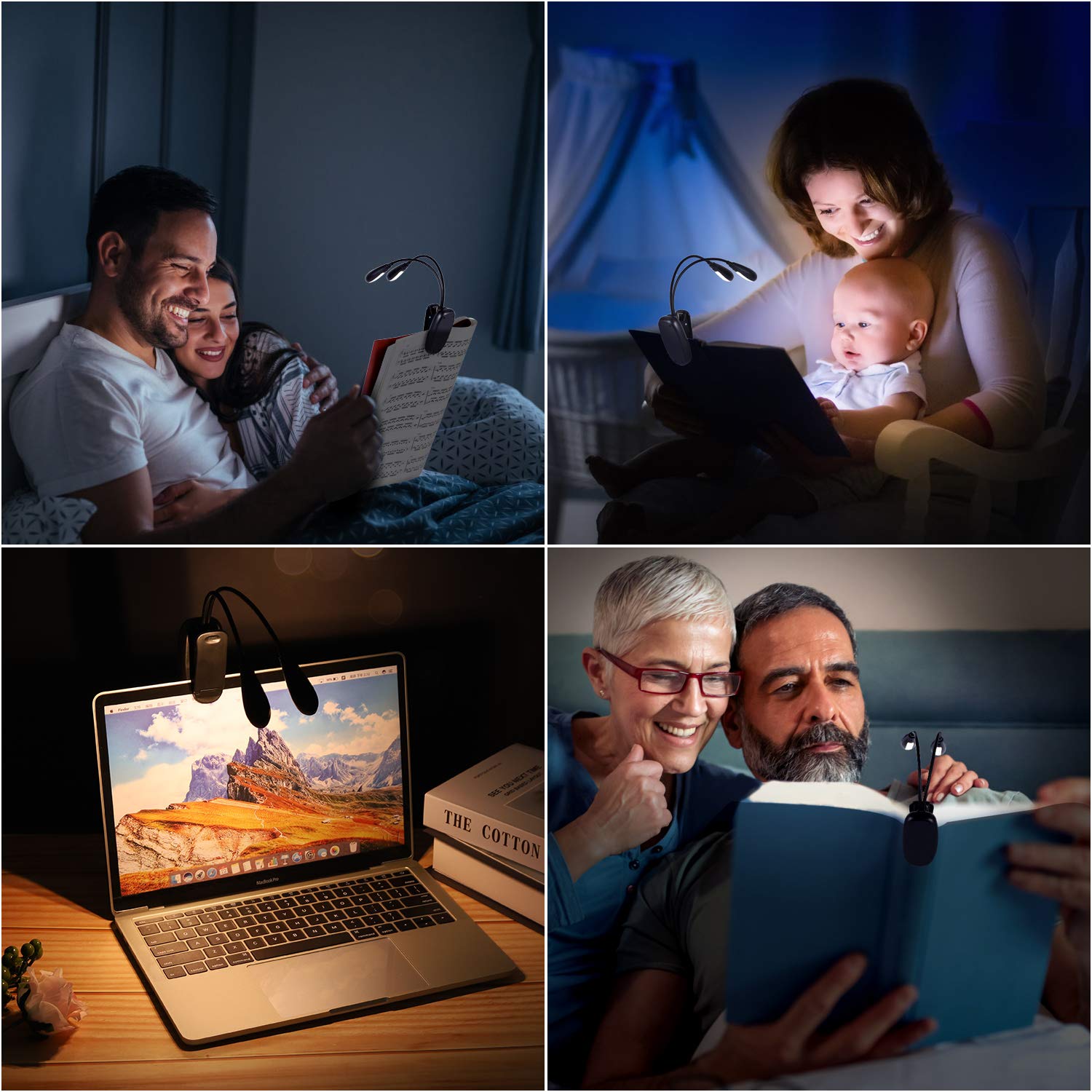 Wiederaufladbares Notenständer-Licht, iGoober Leselicht, 8 LEDs, 3 Helligkeitsstufen für Augenschutz, perfekt für Klavier/Orchester, Bücherwürmer, Handwerk (weiß & warm, doppelter Arm)