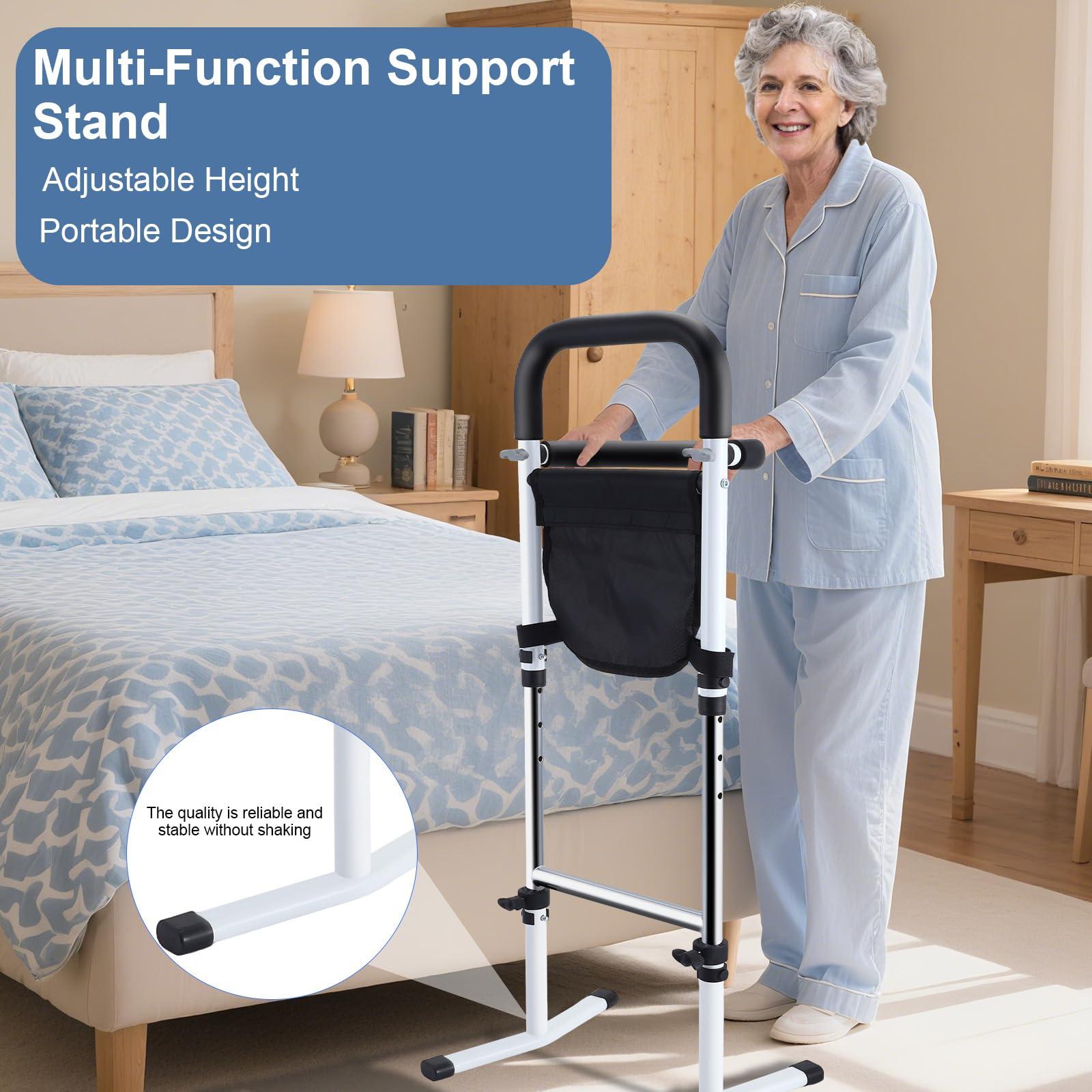 Aide pour Se Lever du Lit, Barrière de Lit Adulte avec Potence Réglable, Support de Redressement pour Personnes Âgées, Utilisation à Domicile ou Maisons de Retraite, Capacité 136 kg