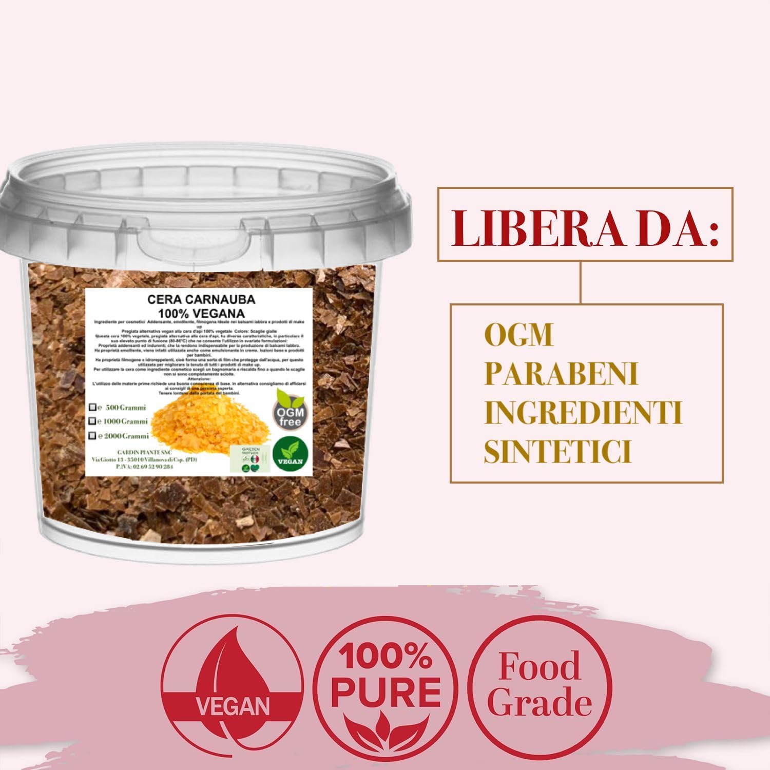 Cera di carnauba (copernicia cerifera cera), cera vegetale vegana per la produzione di cosmetici naturali, candele e prodotti per la manutenzione, pura & naturale (1000 Grammi)