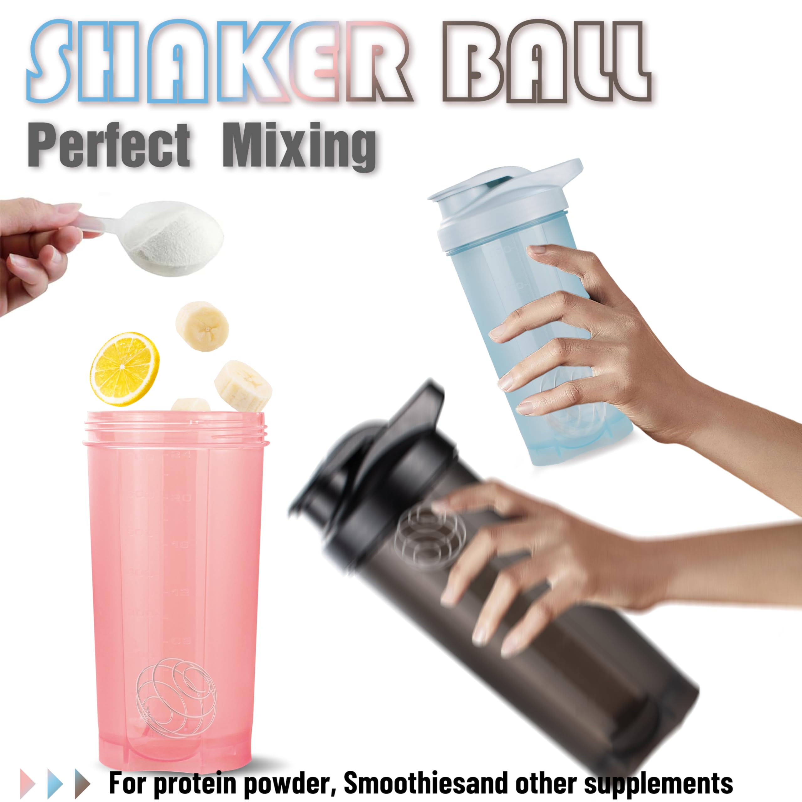 6 Pack Protein Shaker Bottles for Protein Mixes, Shaker Cups for Protein Shakes, 3 pcs 24 oz and 3 pcs 20 oz (Multicolor) — Amazon image 4