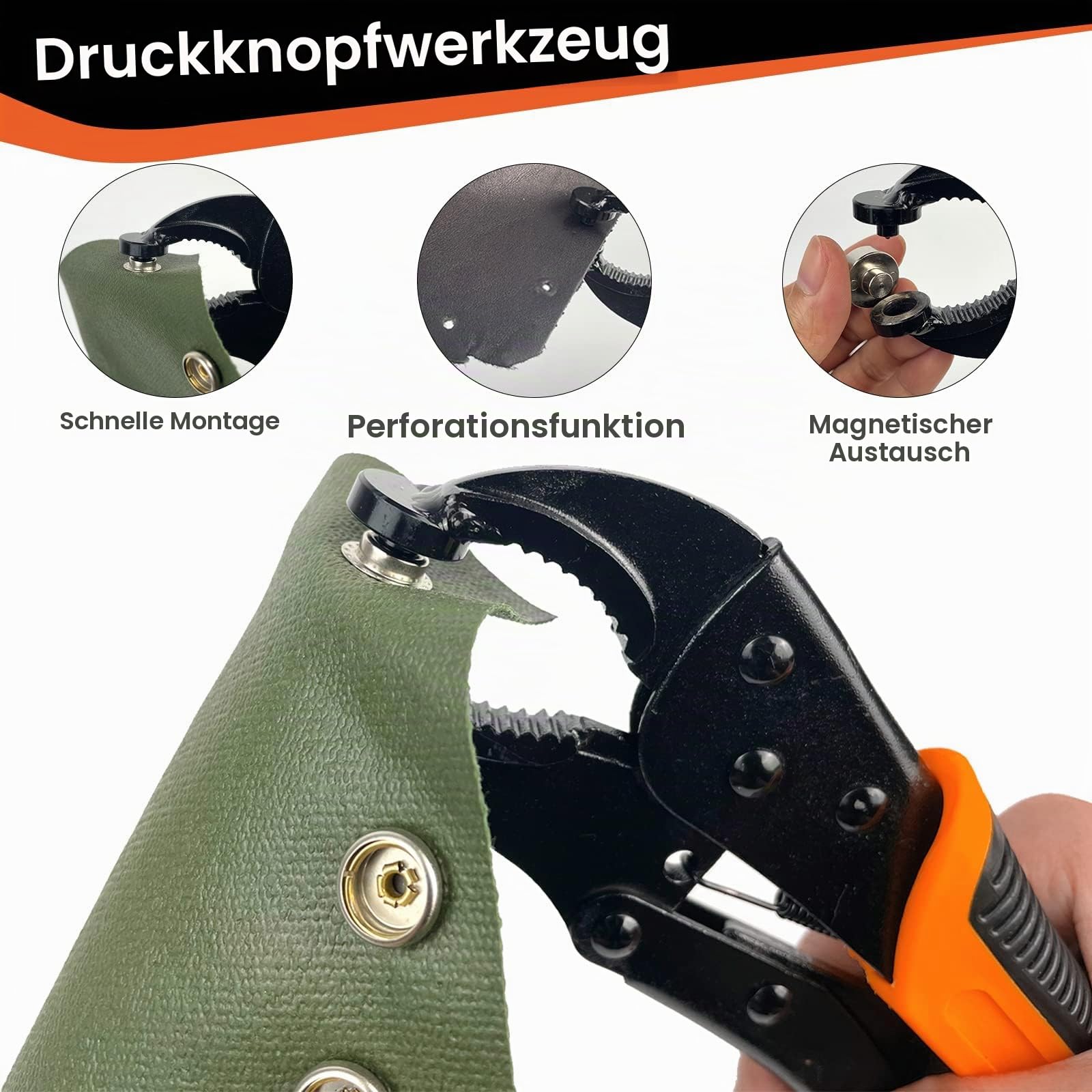 Druckknopf Set Mit Zange, Druckknöpfe Zum Schrauben, EnthäLt Werkzeugtasche und 40 SäTze 15-Mm-Druckknöpfe, Reparieren Von Segeltuch, NäHen,Planen Ersetzen Von MetallverschlüSsen