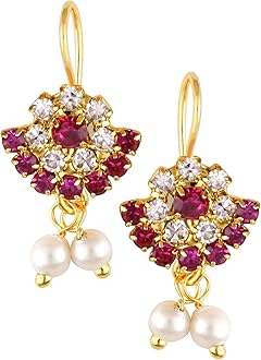 VFJ VIGHNAHARTA FASHION JEWELLERY Maharashtrian tradition Bugadi, Bugdi, Gold Plated Copper alloy Artificial Stones and Pearls Work Press Bugadi Earrings valentine day gift for Women and Girls