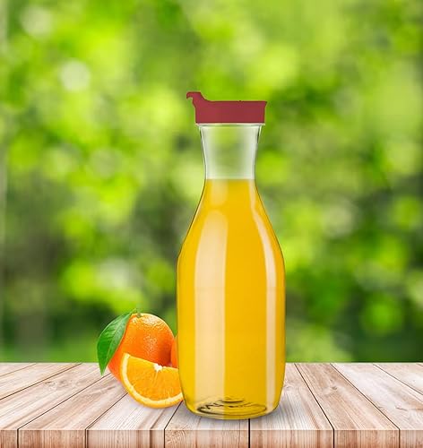 Miniatura 5 de Party Bargains Jarra de plástico de 50 onzas con tapas, transparente, 6 unidades, tapa roja con pestaña abatible de alta calidad y jarra de plástico