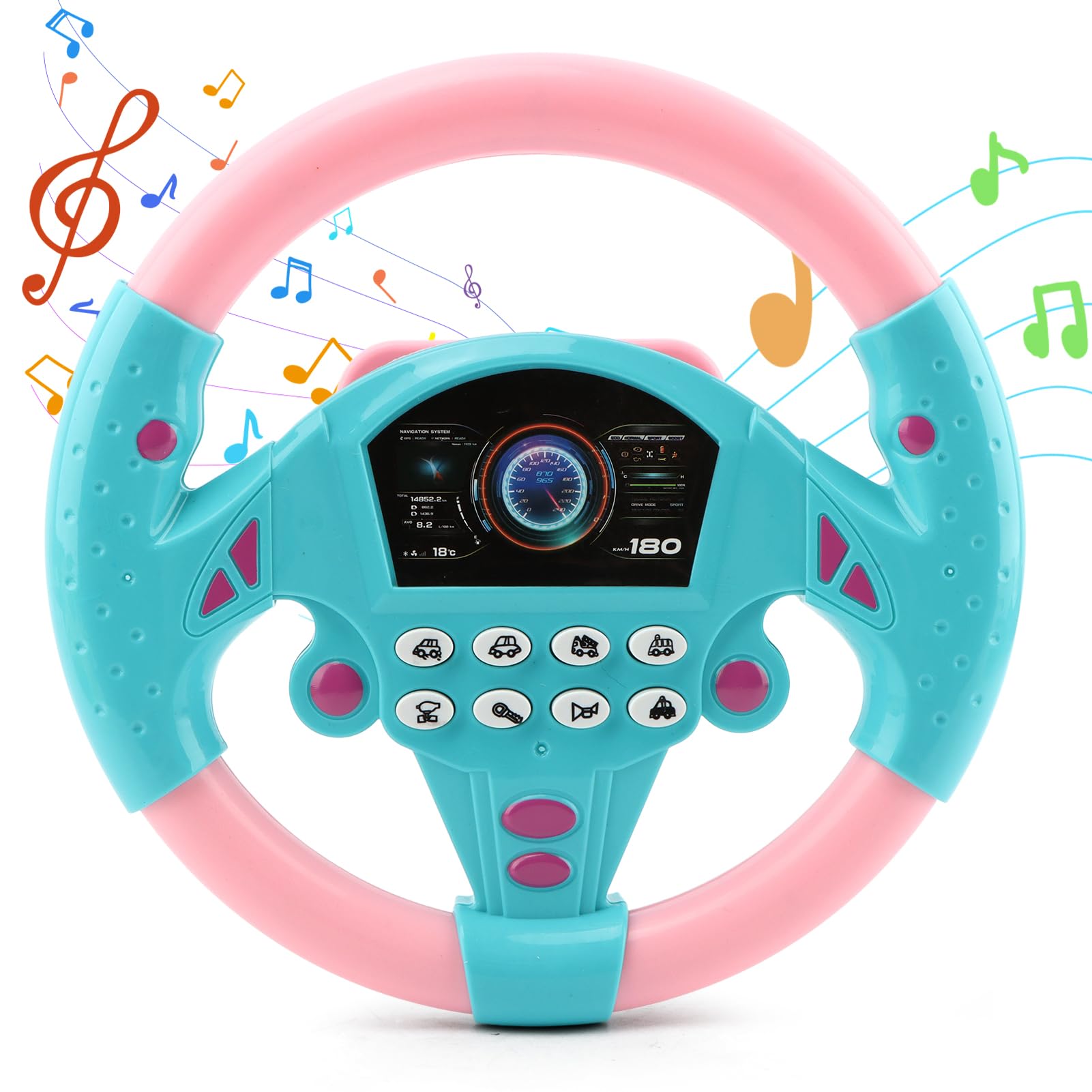 Children's Steering Wheel Toys, Driving Simulator Car Simulation Toys with Music Baby Kids Musical Early Developing Educational Toys for Children Toddlers Boys Girls(Pink Blue)