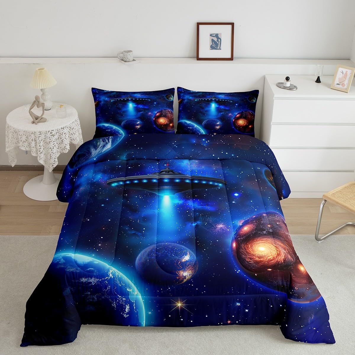 Castle Fairy Marble Bedding Set Queen Size Modern Marbling Comforter Girls Women Bedroom Decor Fashion Fluid Stripes Comforter Set Purple Teal Duvet Set 3Pcs Quilt Set Set with 2 Pillowcase