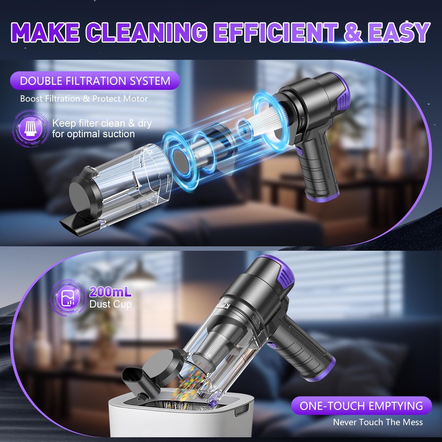 KMM Handheld Car Vacuum Cleaner, 16000PA Hand Held Vacuum & Air Duster view 5