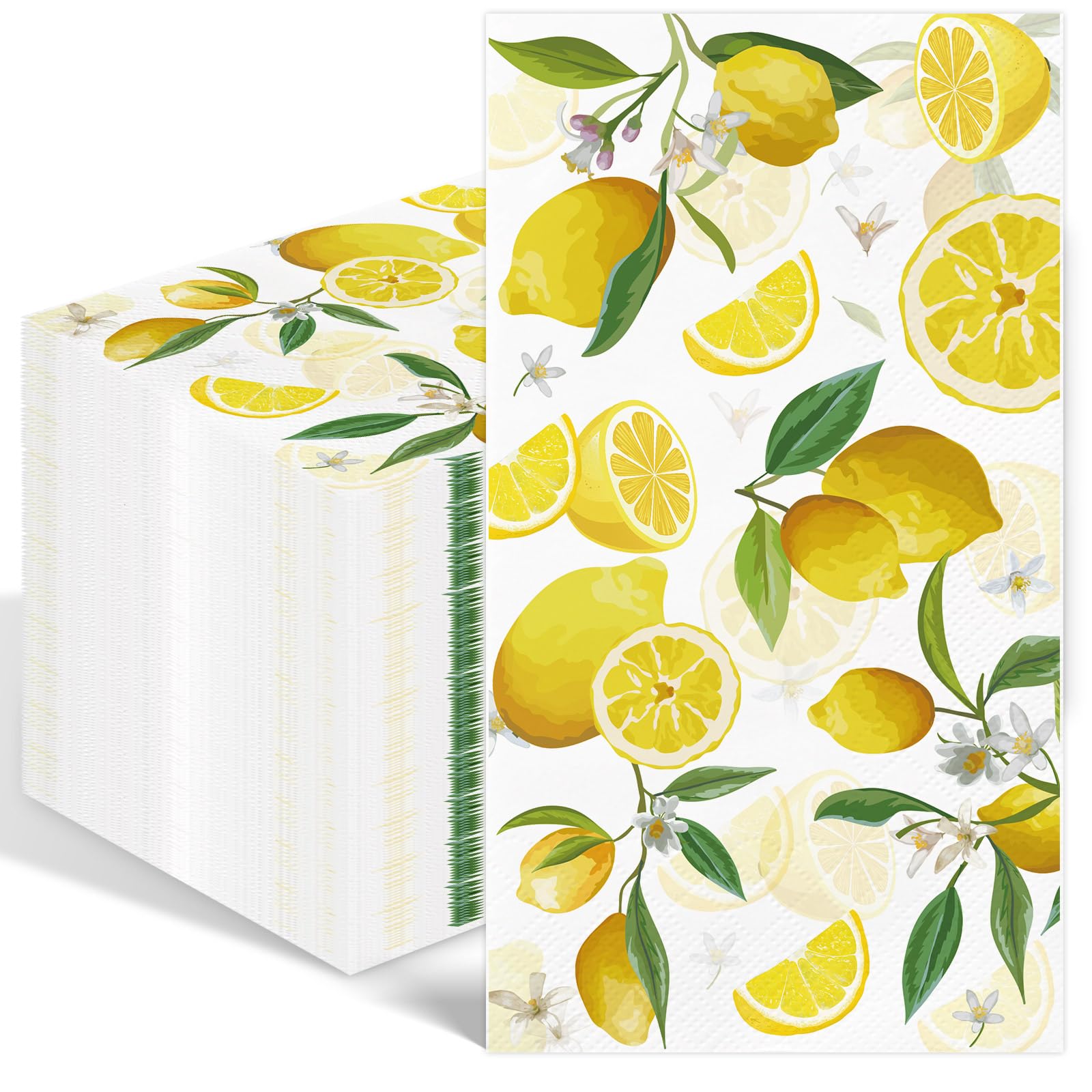 50 PCS Napkin Disposable, Yellow Lemon and Leaf Pattern 3-Ply Lemon Napkins, Home Party Guest Bathroom Napkin Bridal Shower Wedding, Decorative Napkins for Summer Party Supplies Table Decor