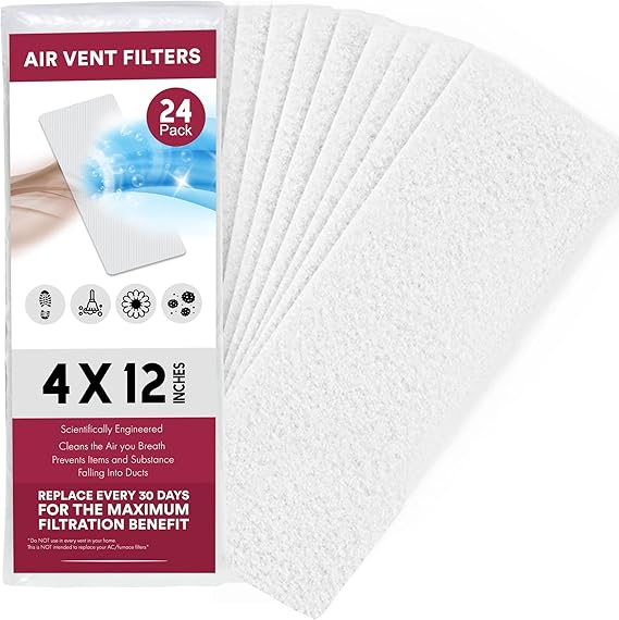 Vent Filters, Air Vent Filters for Home, 4" x 12" (24 Pack