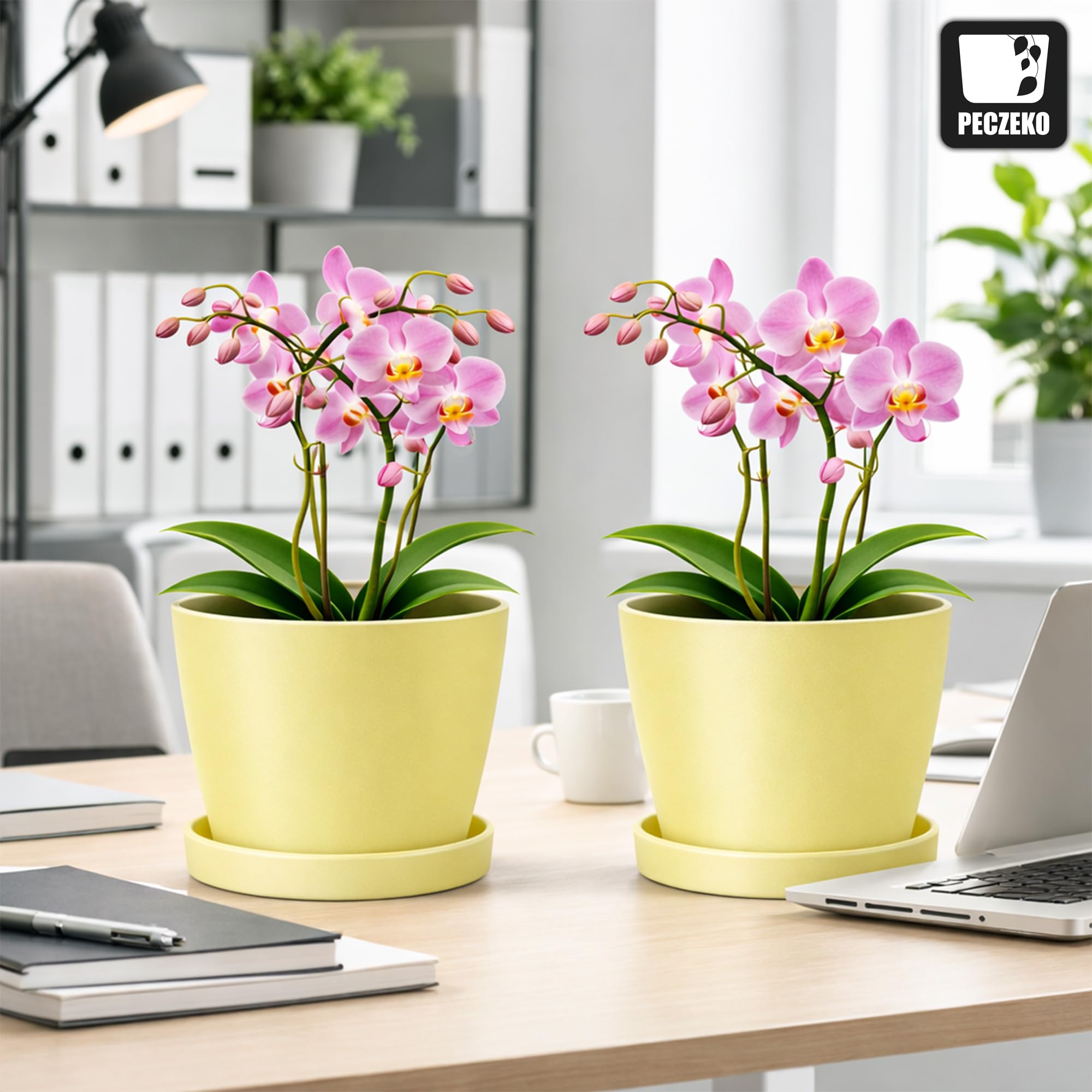 Vaso PECZEKO, in plastica opaca. Vaso decorativo per piante di qualsiasi dimensione, set di 2 pezzi con sottovasi, vaso per erbe aromatiche, limone, ø 30 cm
