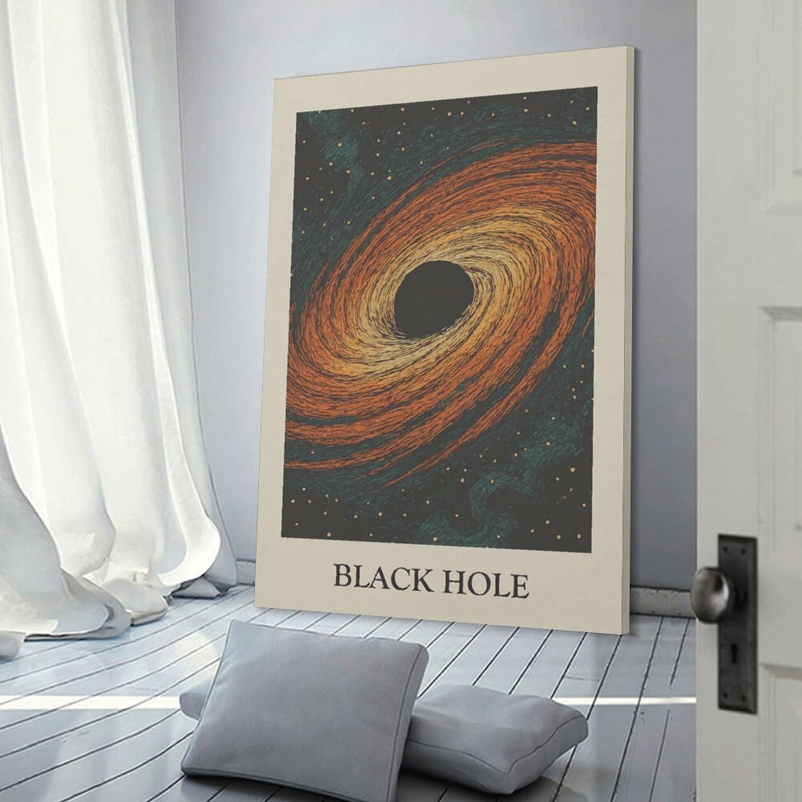 Junmoney Black Hole Illustration Canvas Art Print 24x36inch(60x90cm), for Front Hall, Corridor Or Welcome Spaces, Home Artwork for First Impressions