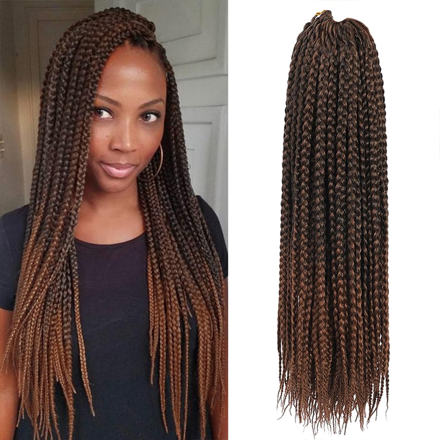 TAOYEMY Box Braids Crochet Hair Extensions 24 Inch 6 Packs, 22 Strands/Pack, Synthetic Braiding Hair for Women & Girls (T30#, 24 inch)