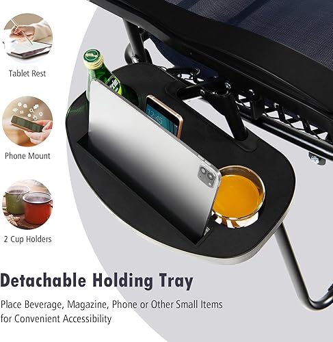 Miniatura 5 de Tangkula Juego de 2 sillas de gravedad cero, silla plegable para patio, reclinable, ajustable, con soporte para tazas, reposabrazos anchos para