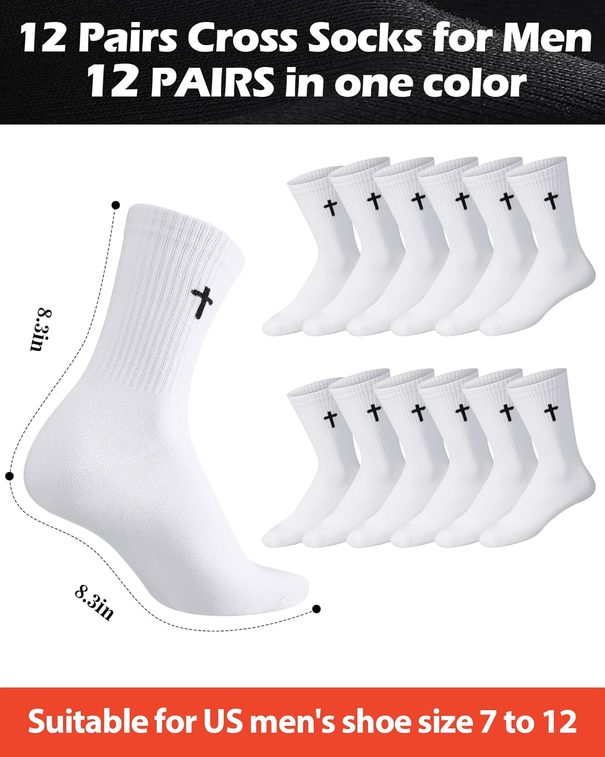 Shihanee 12 Pairs Cross Socks for Men Religious Christian Pastor Elastic Crew Socks Christian Gifts for Men - Image 3