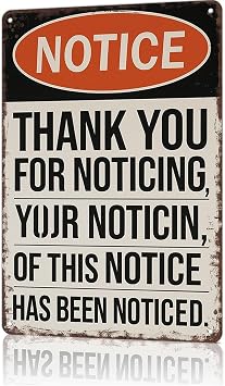 Funny Vintage Signs Posters Notice Typo Vintage Notice Mistake Wall Art for Bedroom Man Cave Garage Office Bar Decor 8X12inch