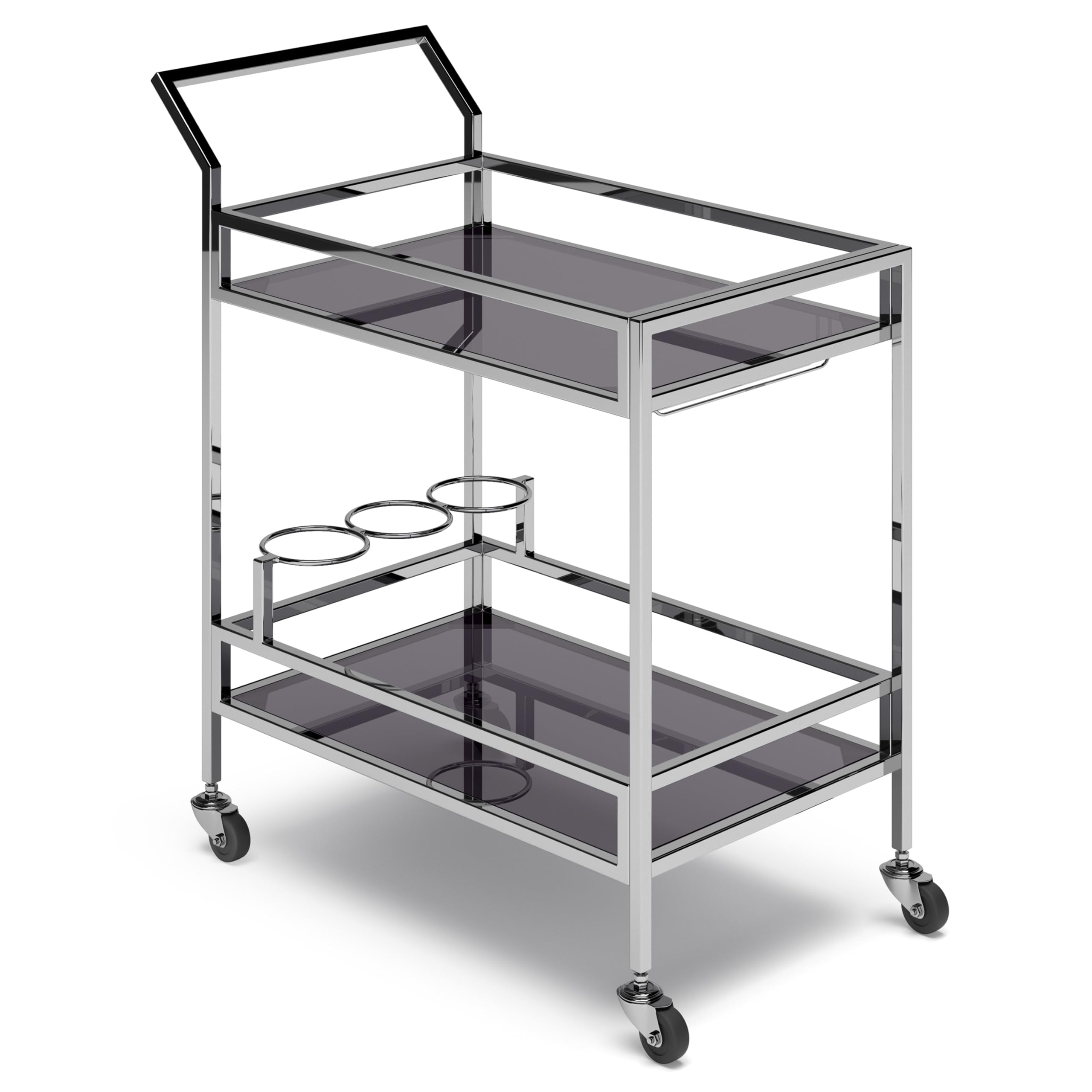 SIMPLIHOME Watts Modern 26 inch Wide Bar Cart in Chrome for the Living room, dining room and kitchen