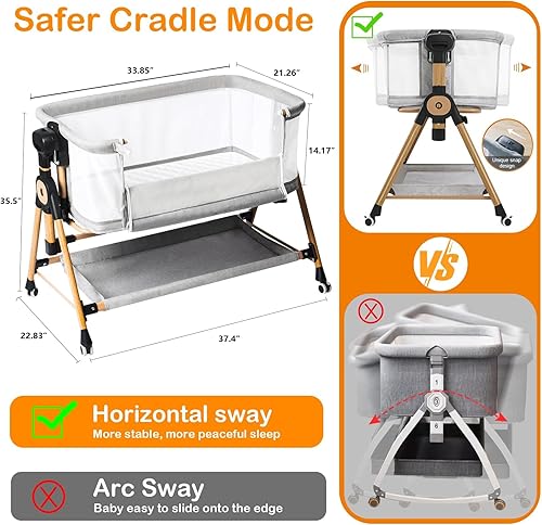 Miniatura 4 de Moisés de bebé 3 en 1, moisés mecedora para bebé, cuna con ruedas bloqueables, colchón impermeable, ajustable de 6 alturas, moisés portátiles para