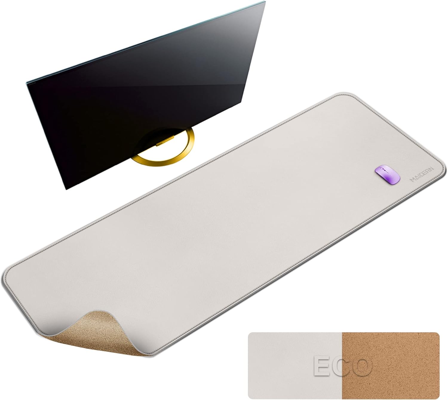 Product image of MAIDERN Schreibtischunterlage 140x60cm, Kork & PU-Leder Doppelseitiges Tischunterlage, Große Mauspad, Wasserdichte Schreibunterlage Leder auf Schreibtischen,Büro und Zuhause Tischunterlage (Creme)