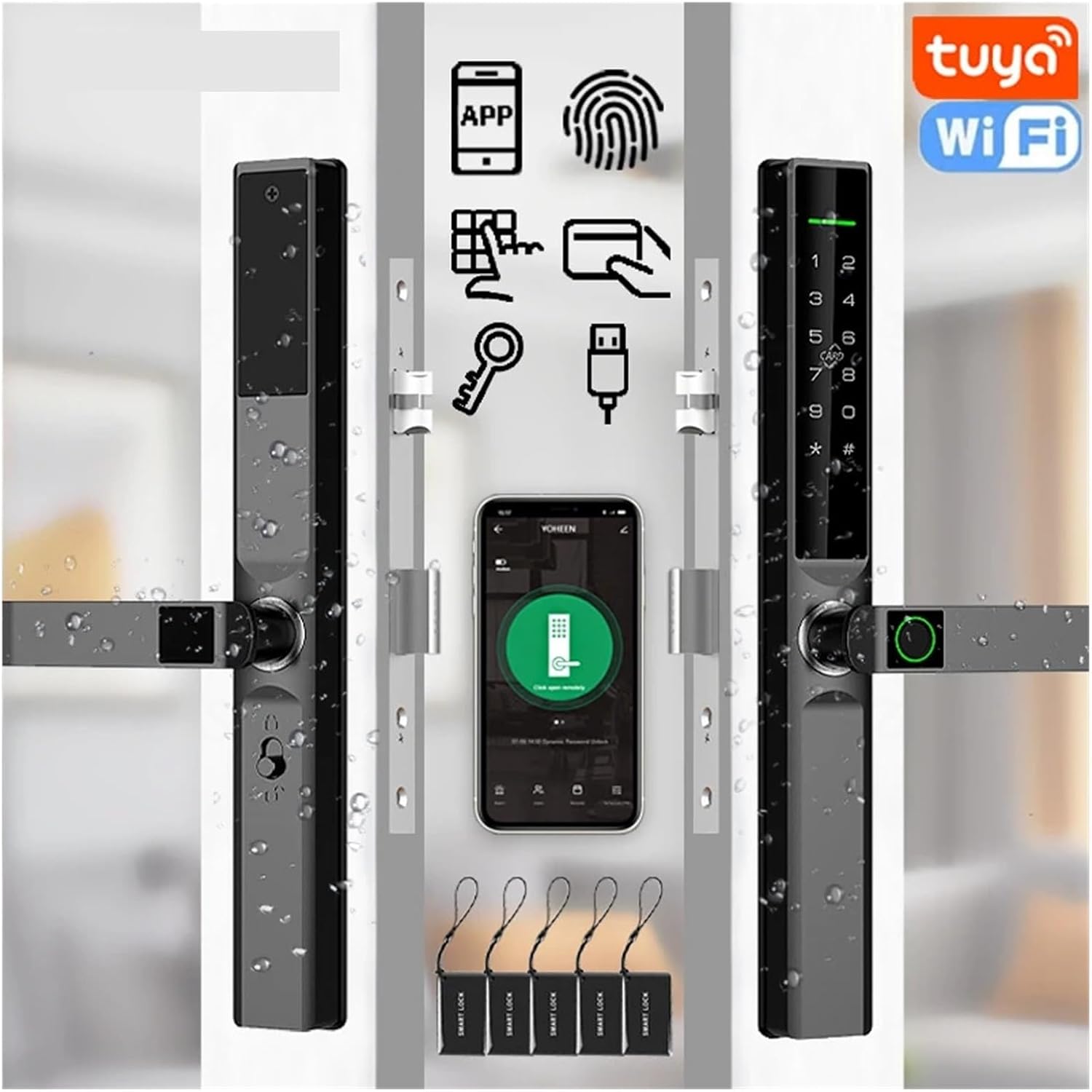 SHENGMIAOHE WiFi App Waterproof Digital Electronic Lock Biometric Fingerprint Door Handle Smart Lock for Glass Sliding(6085,Siliver) Learned Extensively 5 71akAyRRWyL. AC SL1500