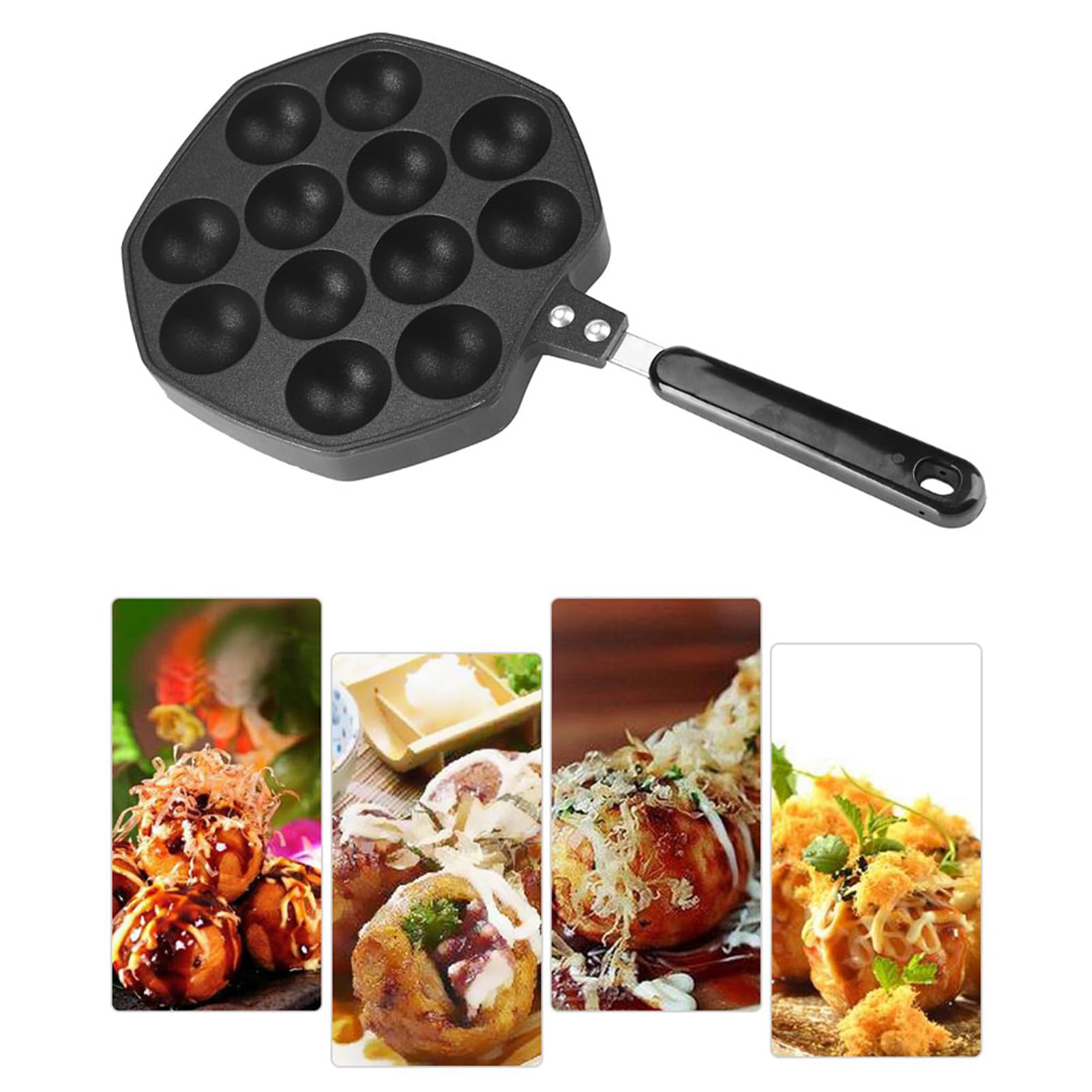 Tnfeeon Takoyaki-Maker Gusseisenpfanne Japanische Takoyaki-Oktopuskugeln Mini-Pfannkuchenform Cake-Pop-Pfanne