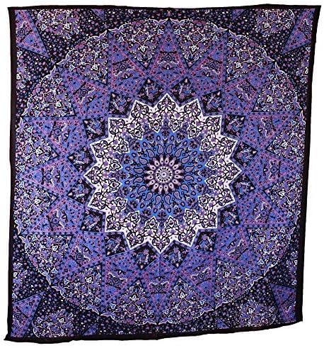 Jaipur Handloom Blue Purple Mandala Tapestry Hippie Tapestry Wall hanging Psychedelic Star Elephant Mandala Tapestry Table Runner Bohemian Bedspread Bed Cover Bedding Bedsheet