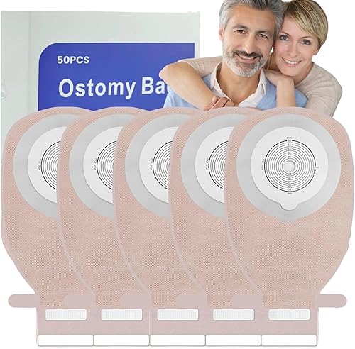 50 bolsas de colostomía, suministros de ostomía de 0.591 in a 2.559 in, bolsa drenable de una sola pieza para cuidado del estoma de leostomía, corte