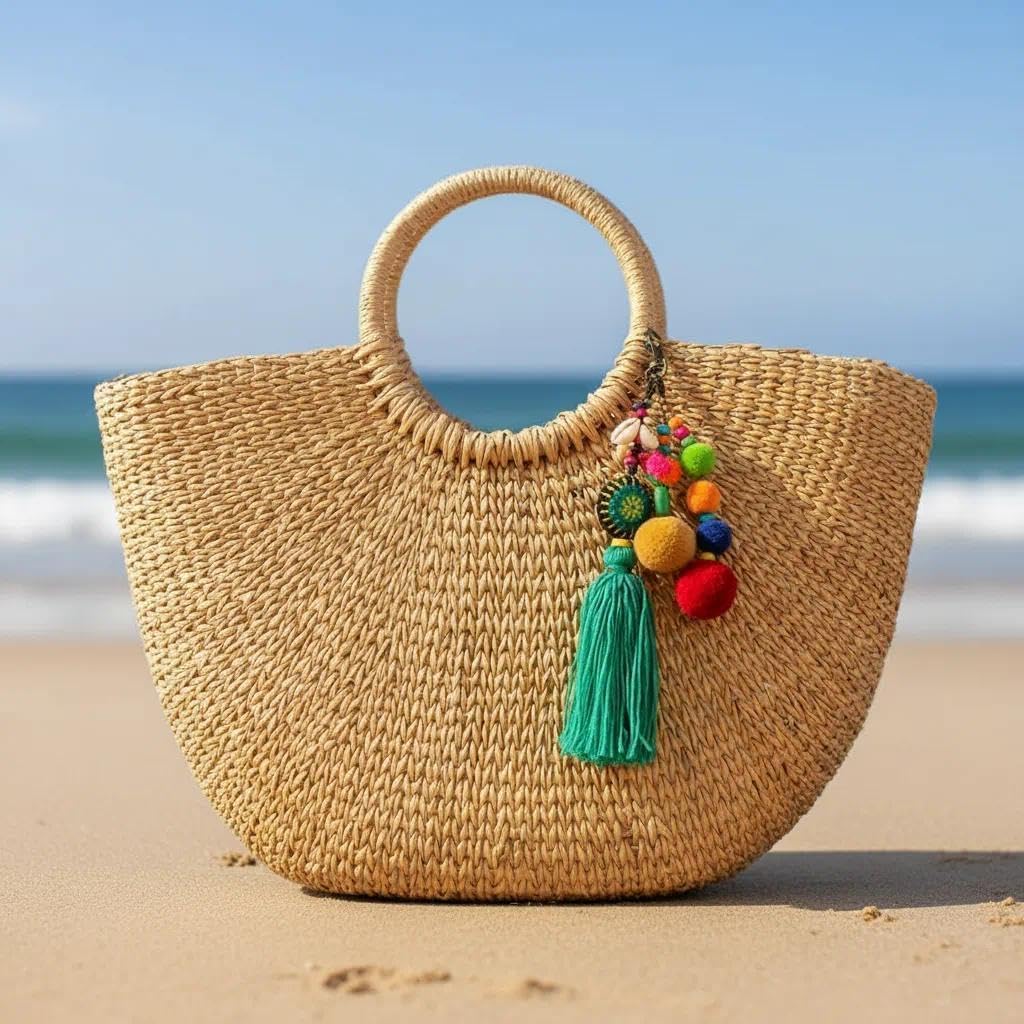 QTMY Pom Pom Shell Beads Tassel Purse Charms for Handbags Pendant Boho Keyring Keychain for Women Bag Decor - Image 4