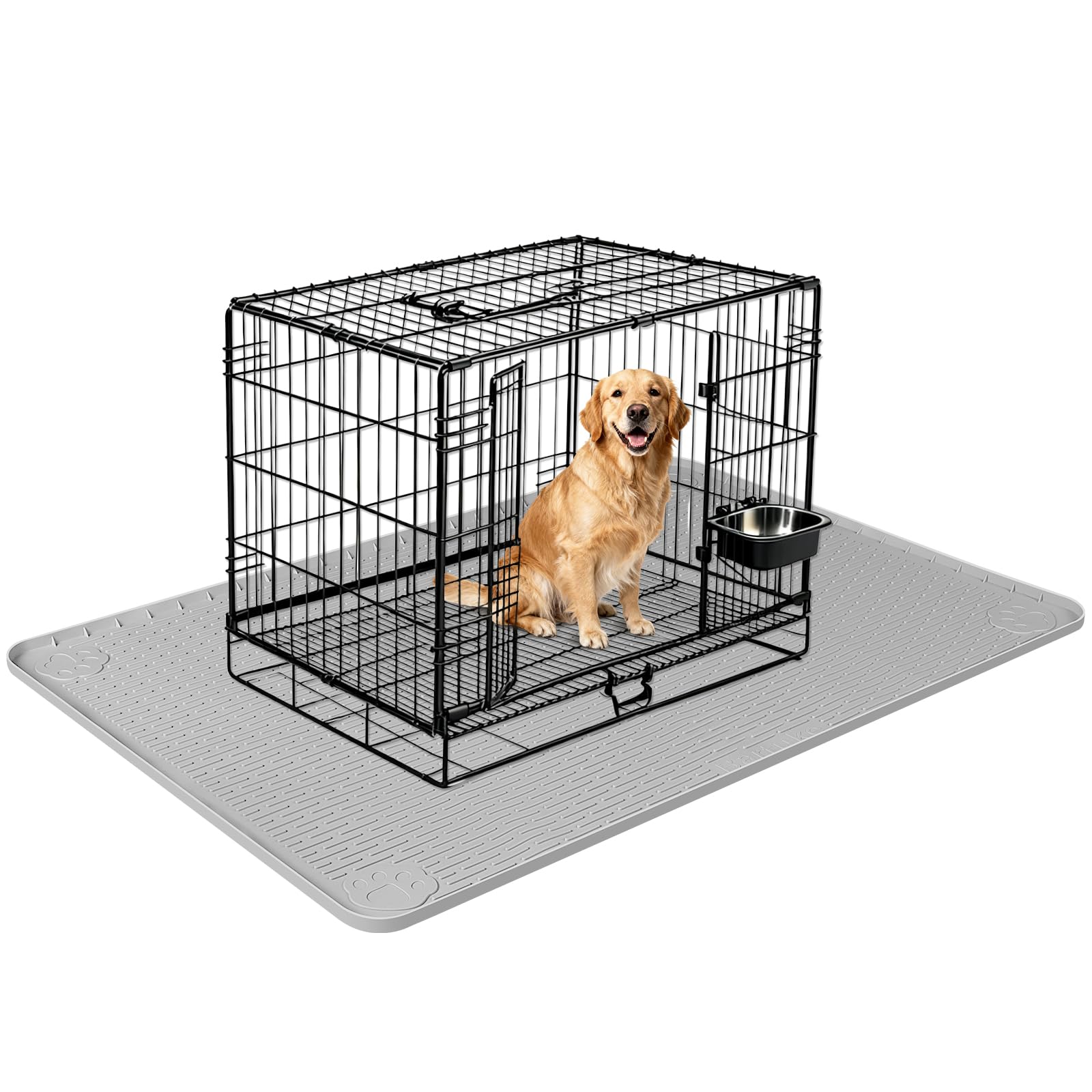 Bartuke Silicone Dog Bed Mat, 70"x 45" Crate Mat for Dog Cages, Kennel Mat with Raised Edge, Washable, Waterproof, Leakproof, Protect Floors (Light Grey) — image 1