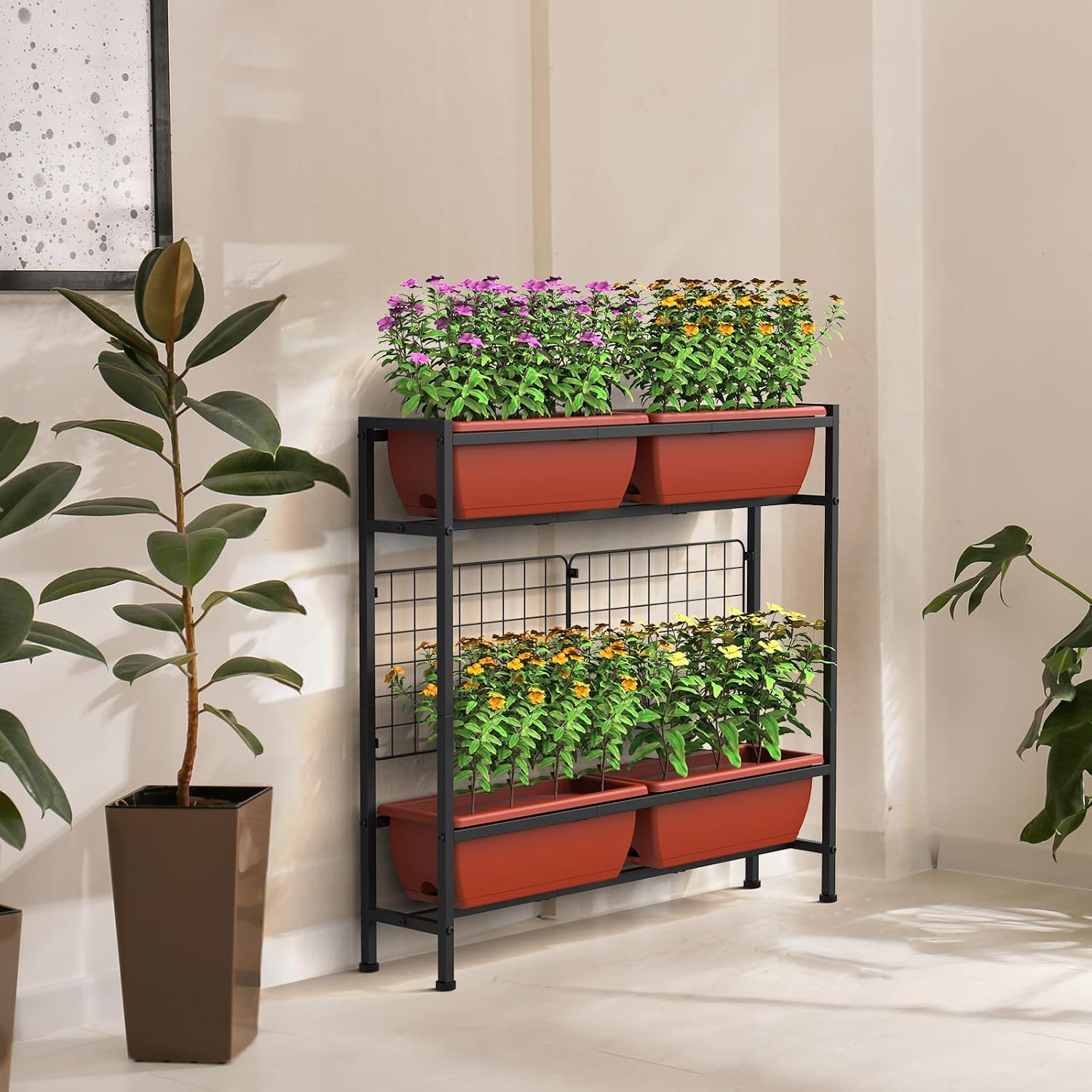 CADUKE Raised Garden Bed, Garden Raised Planter Box with Legs, 32" Elevated Vegetable Garden Beds with Drainage Holes & Trellis, Herb Garden Planter Outdoor for Vegetables, Balcony, Red