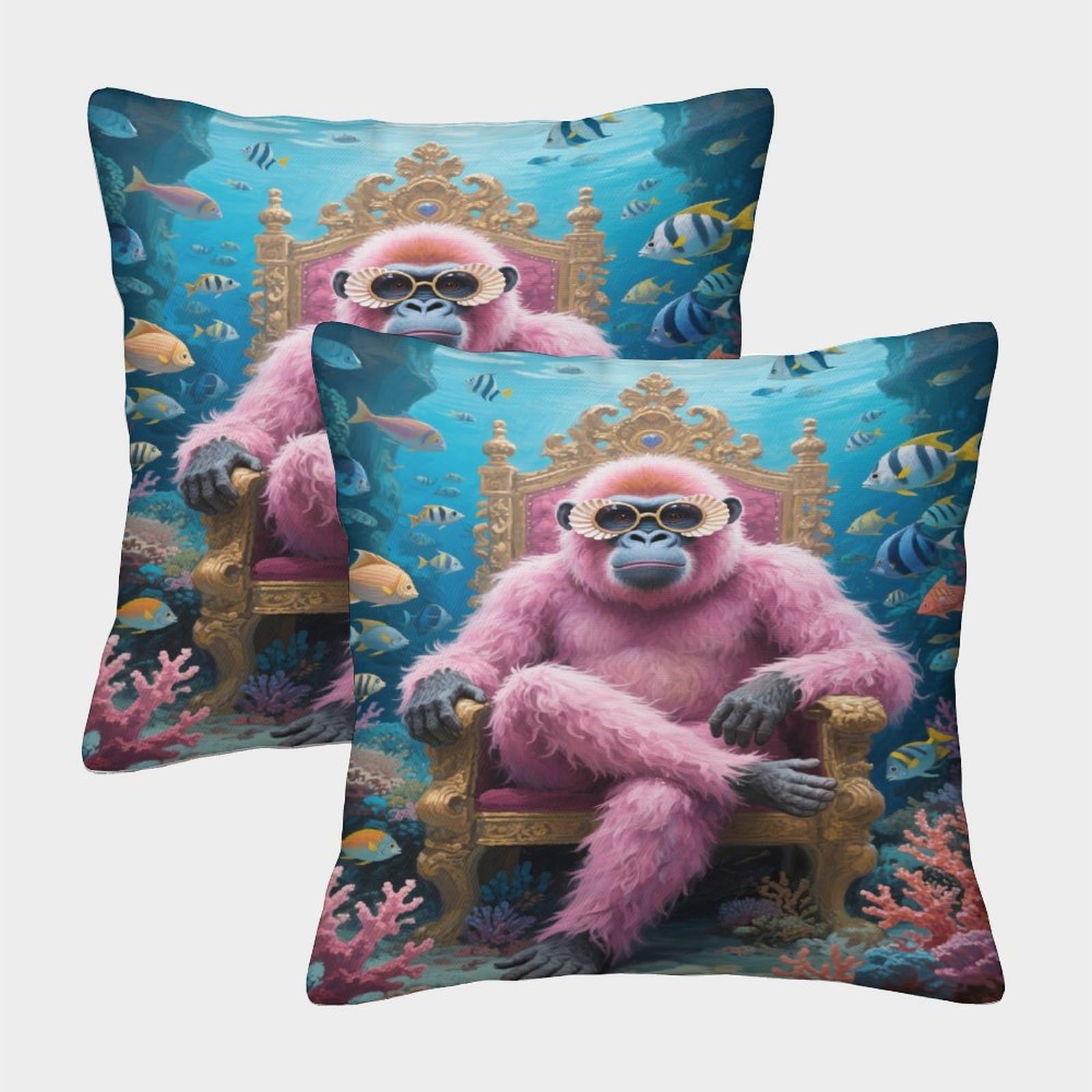 Emyxpaqm Style-1-1 Orangutan Cushion Covers Set Of 2, Pink Orangutan Gold Seat Throw Pillow Covers Polyester Washable Square Decorative For Livingroom Couch Sofa 45X45cm