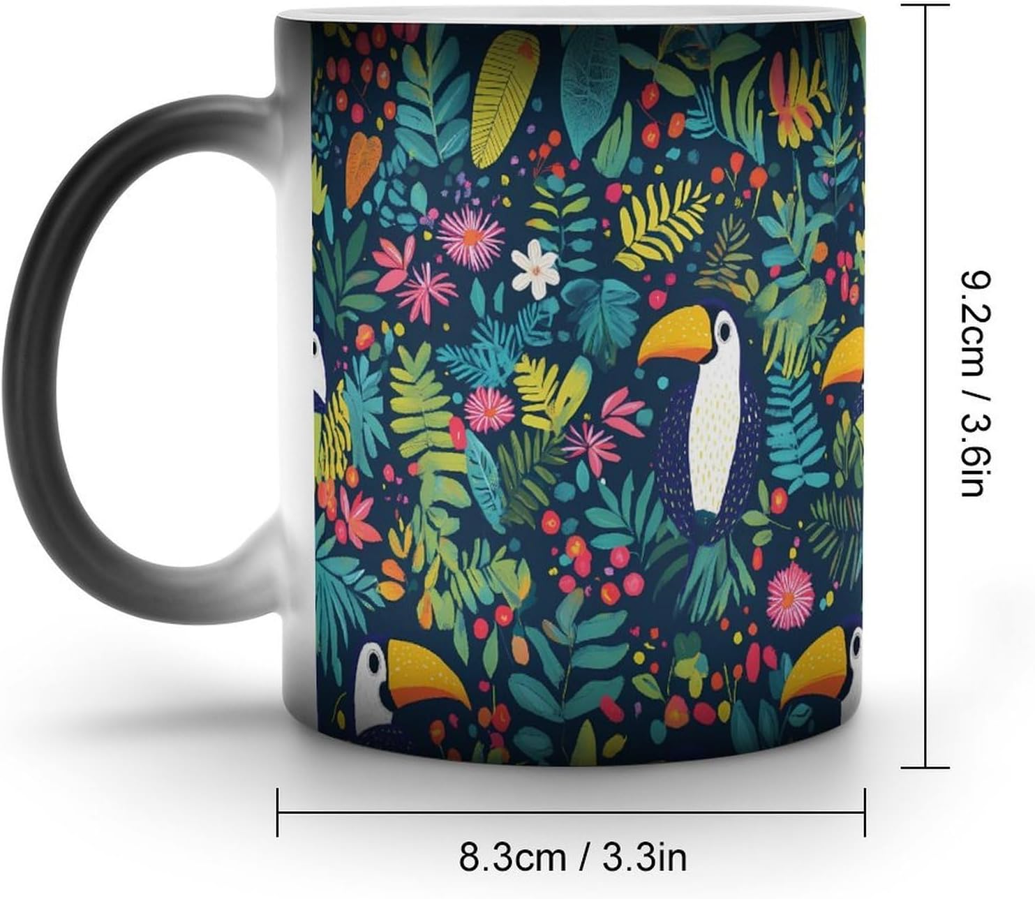 Toucans Eating Berries Tropical Plants Color Changing Mug Heated Ceramic Cup Heat Sensitive Coffee Mug Fun Gift