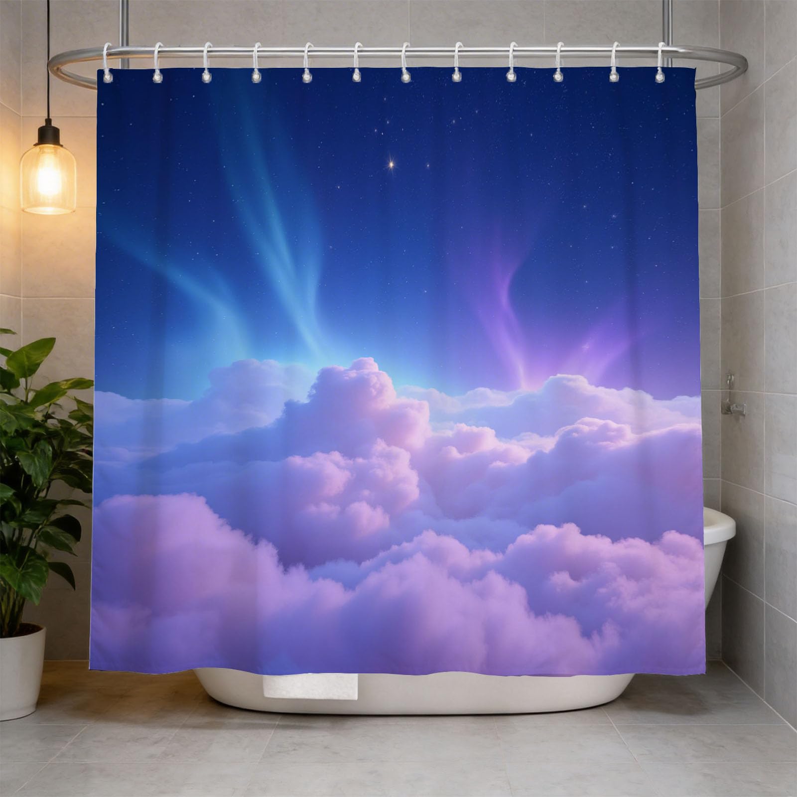 Hongduo 3D Snowy Clouds Shower Curtain for Stalls Bathtubs Dreamy Bathroom Decor Shower Curtain Set Polyester Fabric Waterproof 180x180cm/71X71 Inch with Hooks