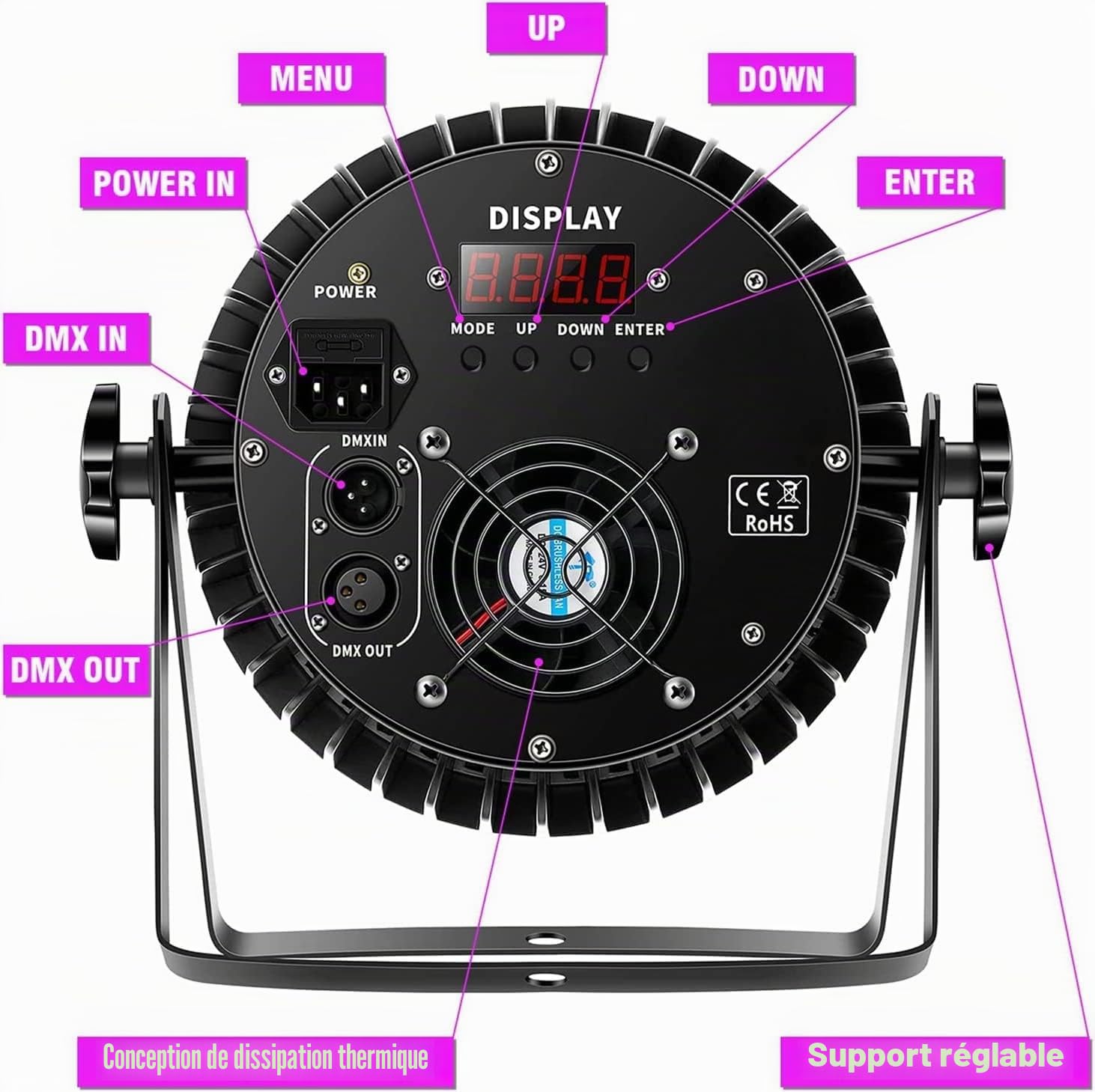 4 pièces 200W LED Par DJ Projecteur RGB UV noire lumière disco DMX512/ Aotu/son activé Éclairage de scène pour Fête DJ Bar Noël Halloween Mariage（Expédition depuis l'allemand）