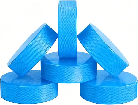 AceFox Lightweight Ice Hockey Pucks, Blue, 6-Pack Training Practice Set, 4 oz, 3 Inch Diameter, 1 Inch Thickness, Youth Training