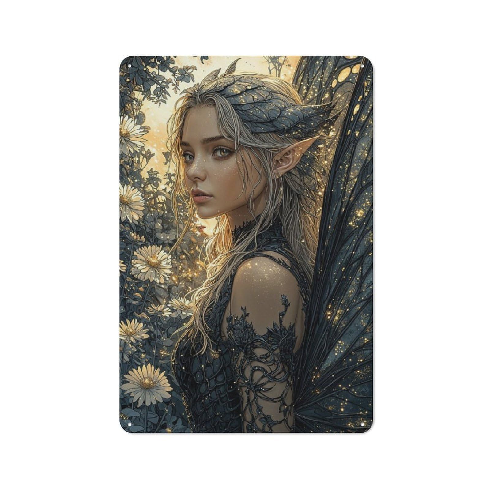 Junmoney Fairy With Black Wings Printed Metal Sign 30X20cm For Café Or Restaurant, New-Space Wall Decor For Café Owners And Decorators