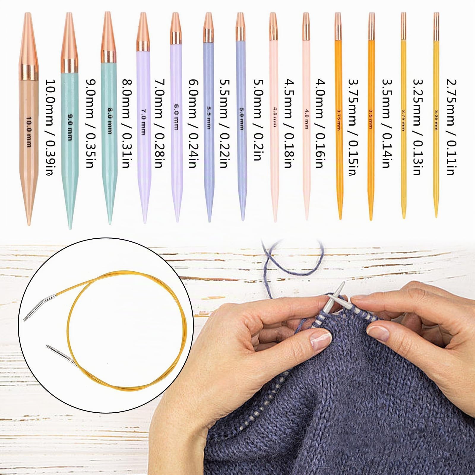 13 Paar Stricknadeln Set, Aluminium Auswechselbare Rundstricknadeln Set mit ergonomischen Griffen 2,75-10 mm, Abnehmbare Kreisförmige Austauschbare Stricknadeln für handgefertigtes DIY-Stricken