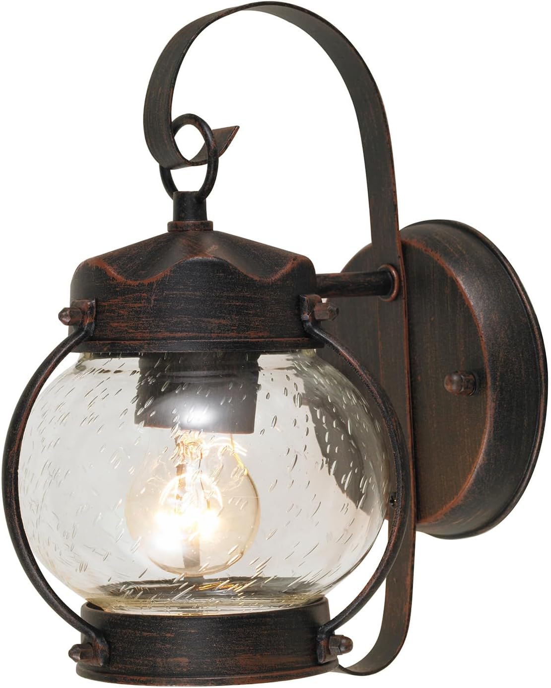 10.2" Outdoor Wall Light, Rustic Lantern Sconce with Bubble Glass Shade, Rust Brown Exterior Light for Porch Decor Front Door Garage Patio, Outside Lights for House, E26 Bulb Not Included
