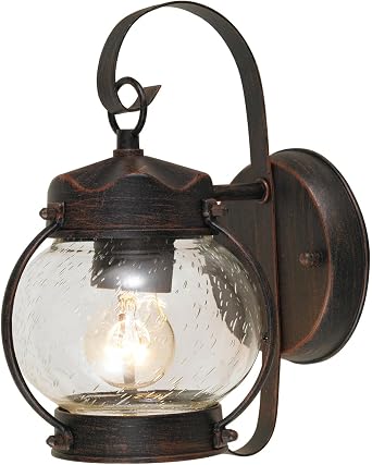 10.2 Outdoor Wall Light, Rustic Lantern Sconce with Bubble Glass Shade, Rust Brown Exterior Light for Porch Decor Front Door Garage Patio, Outside Lights for House, E26 Bulb Not Included