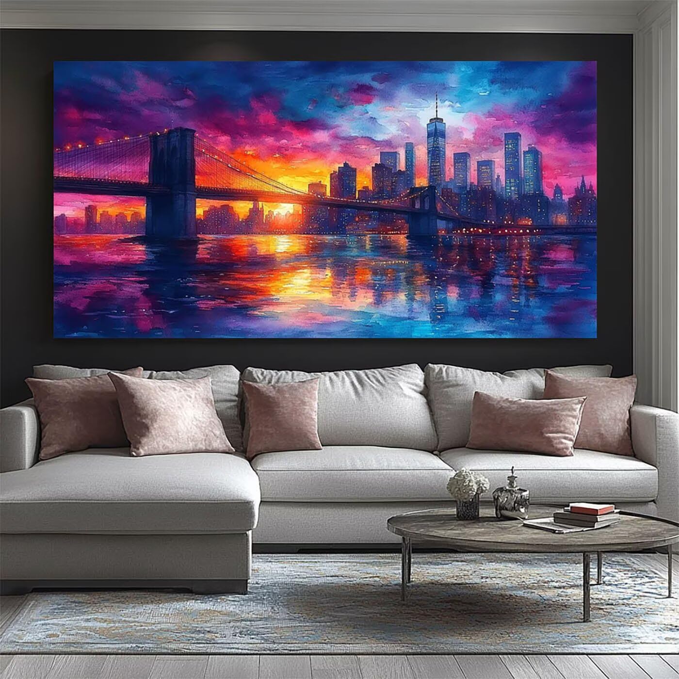 Abstrakcyjne malowanie diamentowe, malowanie diamentami według numerów Brooklyn Bridge, kryształowa sztuka diamentowa, malowanie numerowane 120 x 60 cm, zestaw do haftu krzyżykowego do dekoracji domu