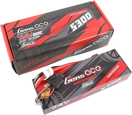 Miniatura 5 de Gens ace G-Tech 5300mAh 7.4V 60C 2S Lipo Batería HardCase 24# con Deans Plug